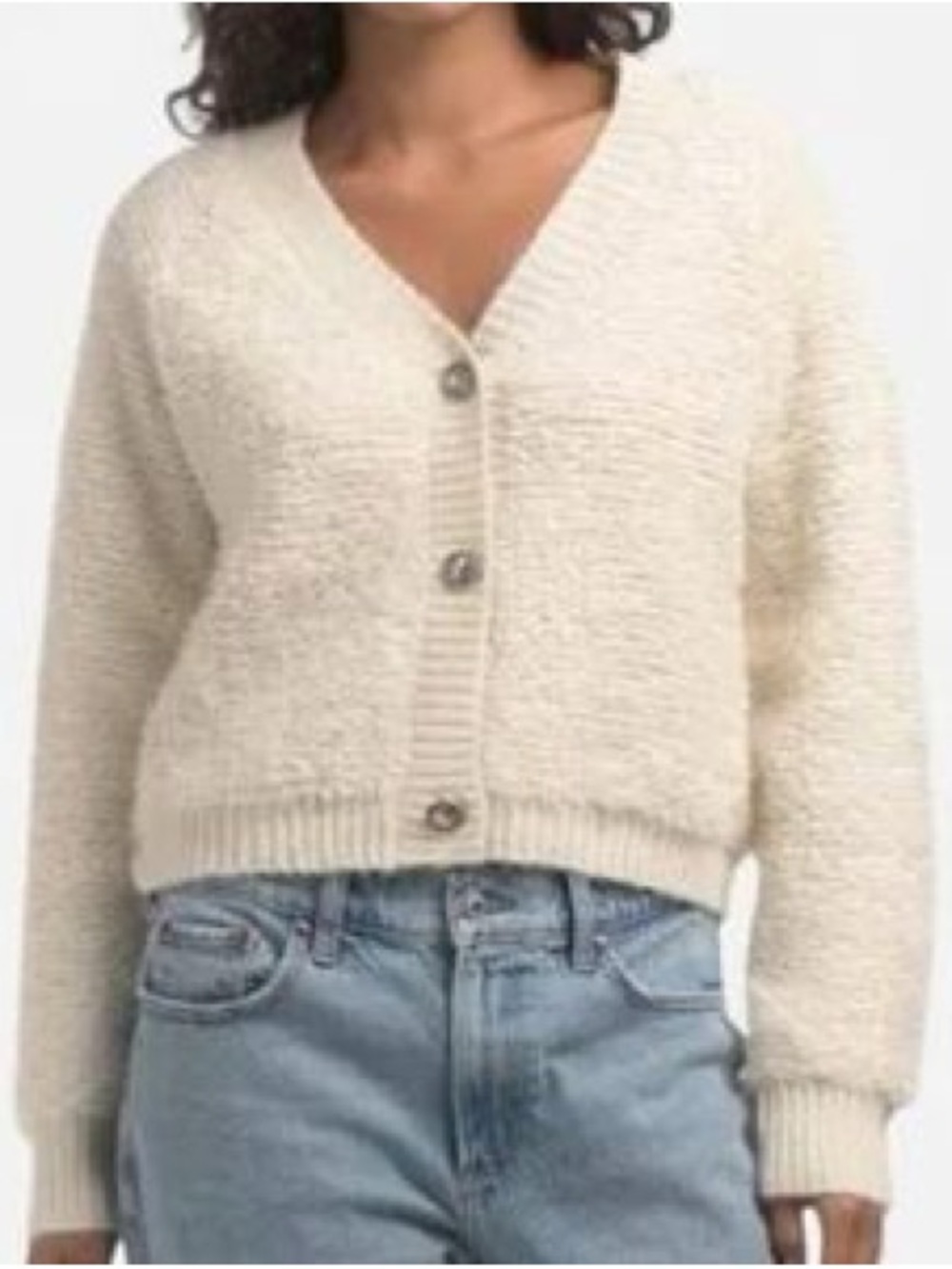 Lucky Brand Raglan Sleeve Bouclé Cardigan / Silver Buttons / Size: Large / Fall